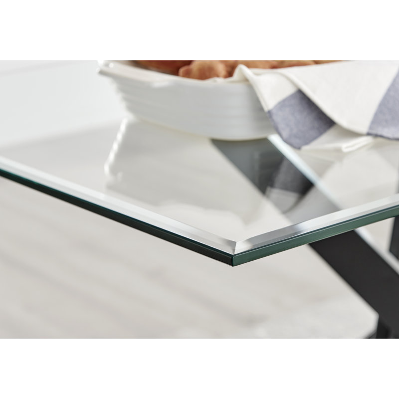 Lenworth Modern Rectangular 4 or 6 Seat Dining Table in Glass and Chrome - Kitchen Table, 35.4'' W X 59'' L