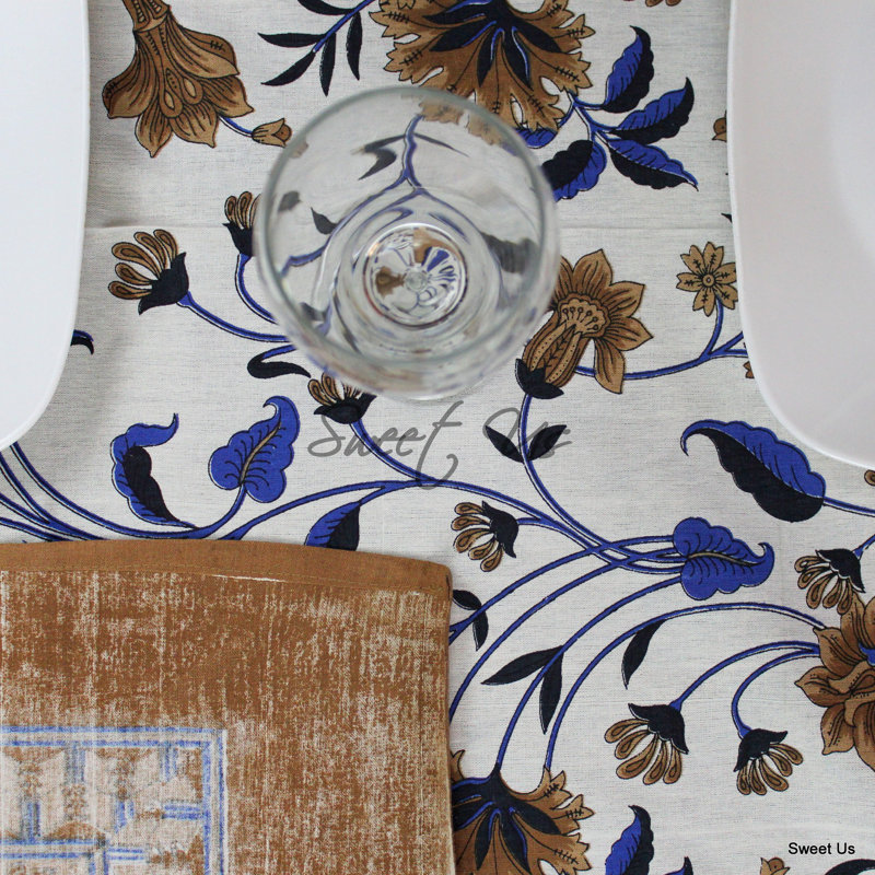 Floral 100% Cotton Tablecloth, 90" H x 106" W, Brown