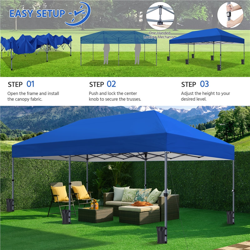 10 x 20 FT Pop-up Canopy with One-Push-To-Lock Setup Mechanism, Blue