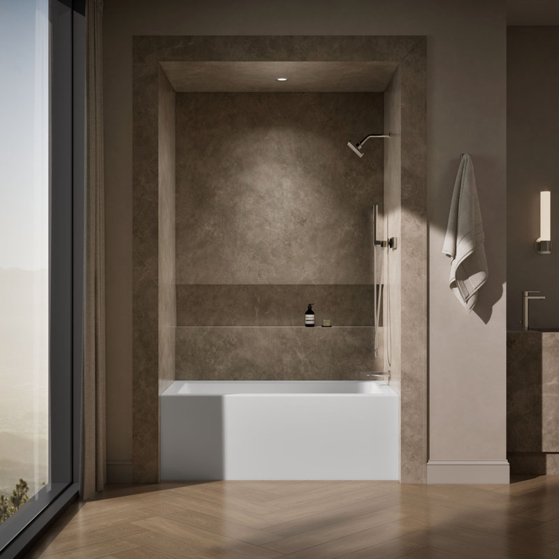 Underscore 60" x 32" Rectangular Alcove Soaking Bathtub with Integral Apron, Right