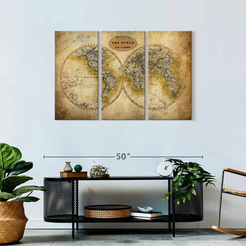 Découvrez la carte du monde sur toile, ensemble de 3 pièces, H 28 po x l 45 po x P 1,25 po