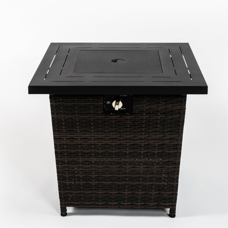 Table carrée pour foyer d'extérieur au gaz 28 pouces, plateau de table en acier, comprend des pierres, table de propane / actionnée de 28 pouces, cadre et plateau, carburant au propane / pétrole liquéfié, chauffage de 20 pieds carrés