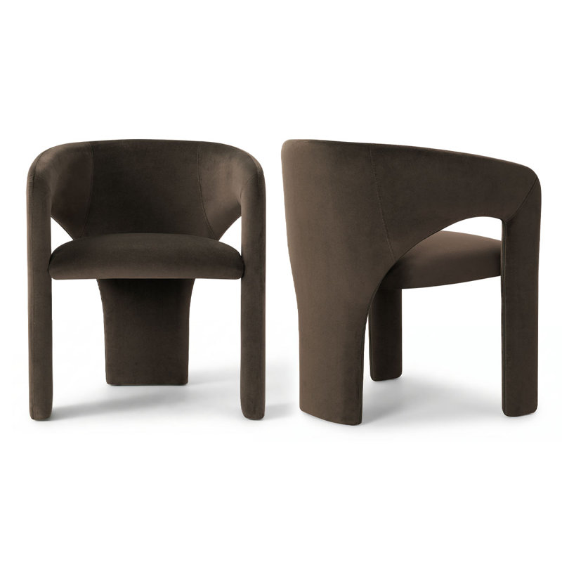 Chaises de baril moderne en velours, dossier courbé rembourré pour la salle à manger et la cuisine, Brun chocolat