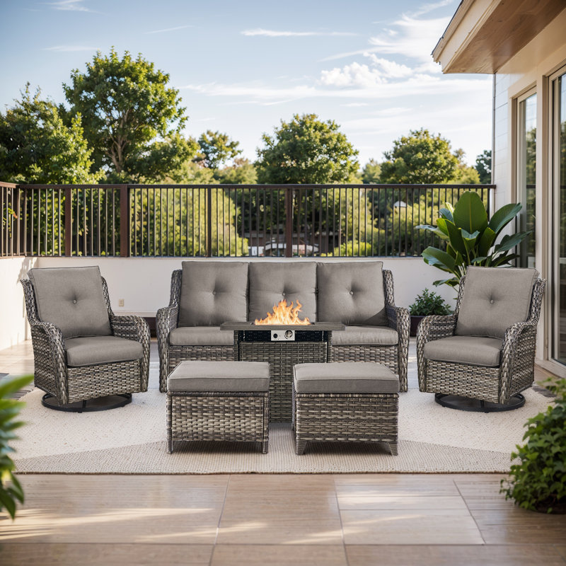 Carolina 5 - Person Sofa Seating Group With Fire Pit And Cushions, Beige