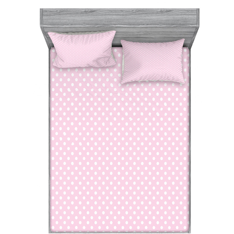 Microfiber Polka Dots Sheet Set, Full Sheet Set with Fitted Sheet, Pink Polka Dots