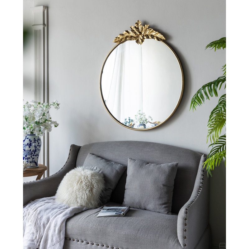 Grand miroir mural rond avec cadre en métal doré, miroir décoratif circulaire