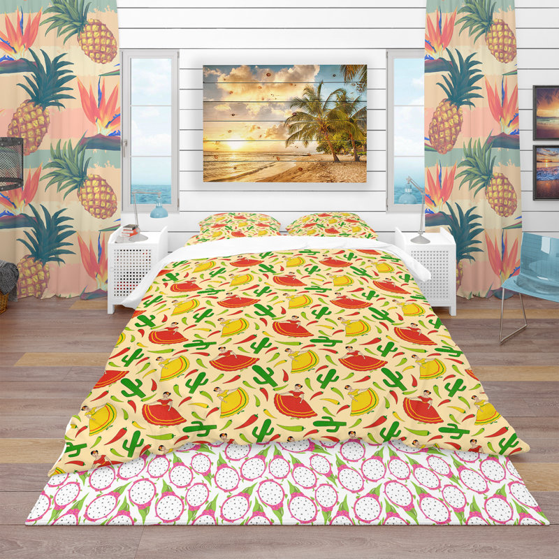 Ensemble de housse de couette tropical, Housse simple + 1 taie décorative