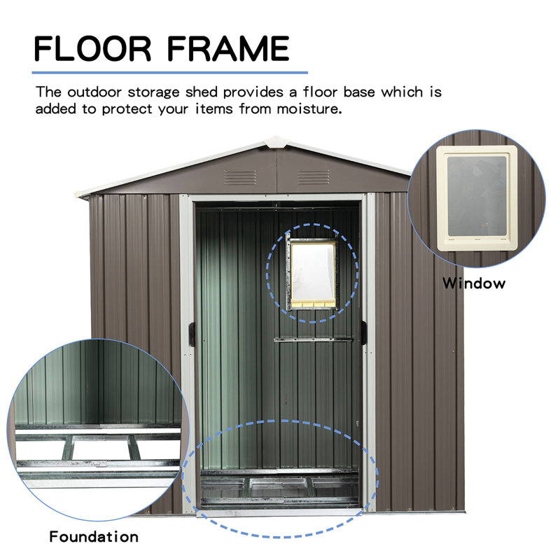 8ft x 4ft Gray Metal Outdoor Storage Shed with Window