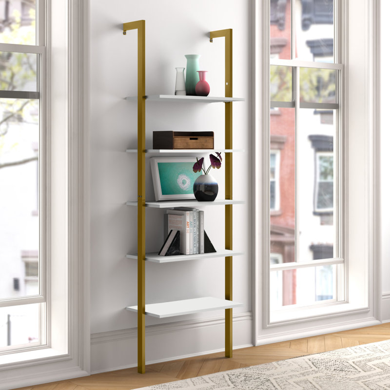 Bibliothèque échelle en acier Bontang H 72 "x l 24", Blanc / Doré