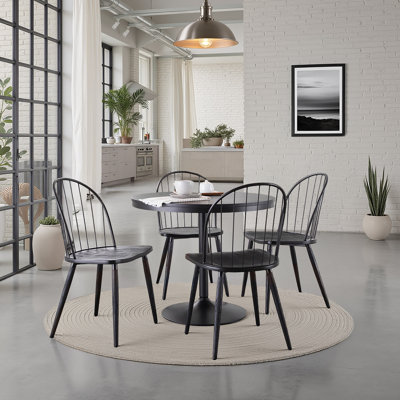 Ensemble de salle à manger en métal noir avec plateau en bois noir et sièges en bois noir - 5 pièces