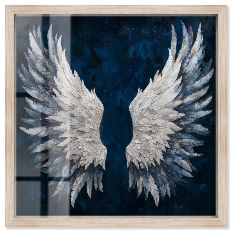 «Angel Wings on Navy» par Christian Remedy, H 21 po x l 21 po, Crème, crème