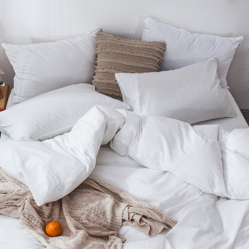 Full Size Off-White Washed Cotton Duvet Cover Set