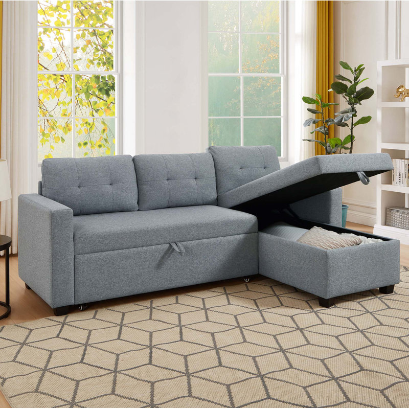 Canapé modulaire rembourré escamotable avec méridienne de rangement, canapé d'angle convertible, Gris clair