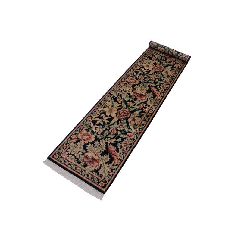 Tapis rouge / vert en laine noué à la main 2 pi 6 po x 12 pi 3 po Roca Oriental