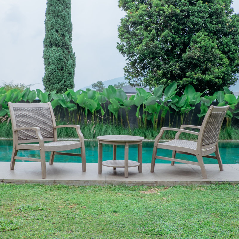 Ensemble de conversation en teck avec osier Purdue, 3 pièces: 2 chaises, table