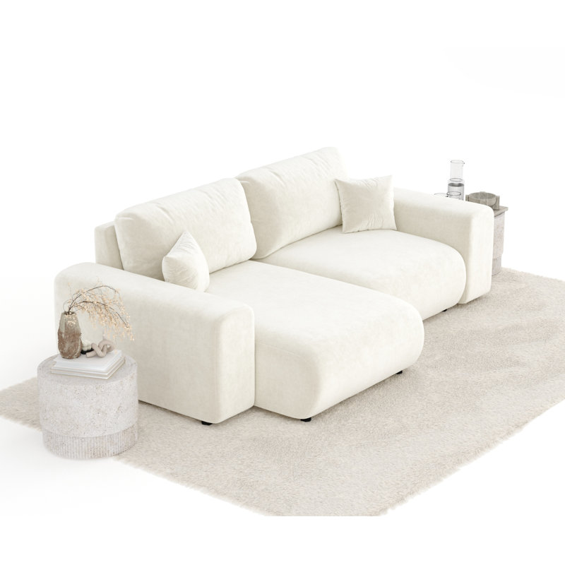Corner Sofa with square arms, Beige Velvet