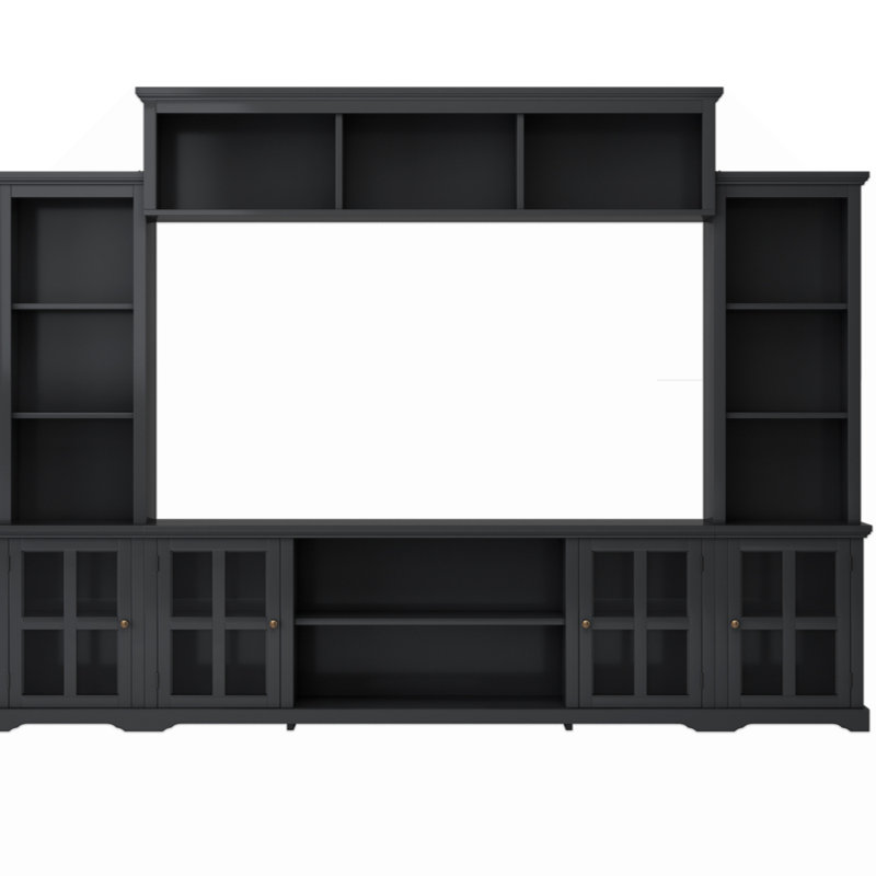 ON-TREND Minimalism  Entertainment Wall Unit With Bridge,  TV Console Table  Tvs Up To 70", Multifunctional TV Stand With Tempered Glass Door,