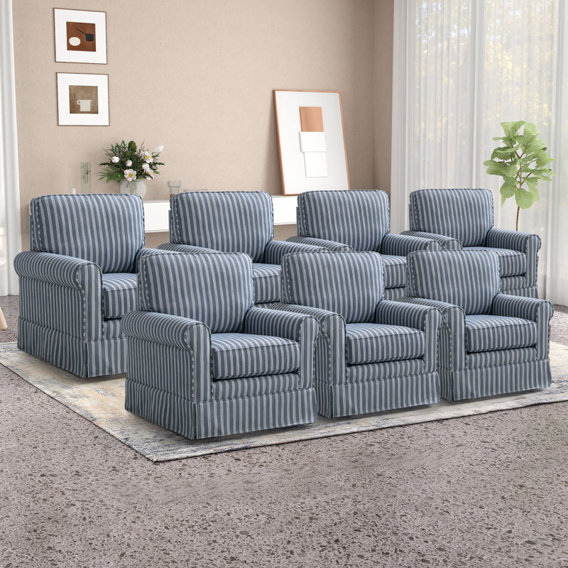 33'' Wide Modern Linen Striped Swivel Upholstered Arm Accent Chair (Set of 7), Blue, 7