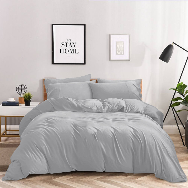 Kamiaya Plain Microfibre 200TC Reversible Duvet Cover Set, Double Duvet Cover + 2 Pillowcases, Silver