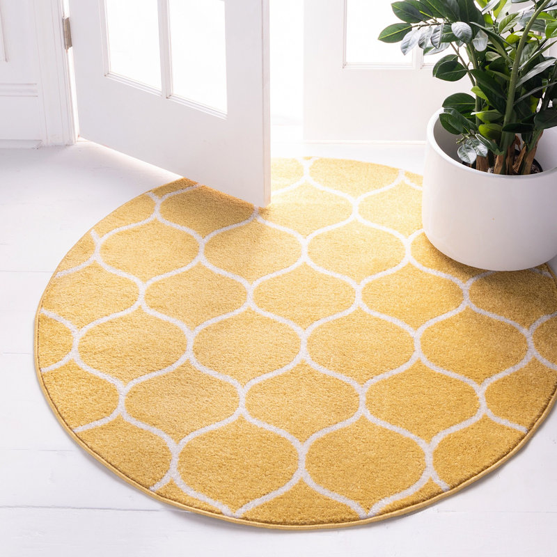 Tapis contemporain Tellaro de couleur blond, Rond 5 pi