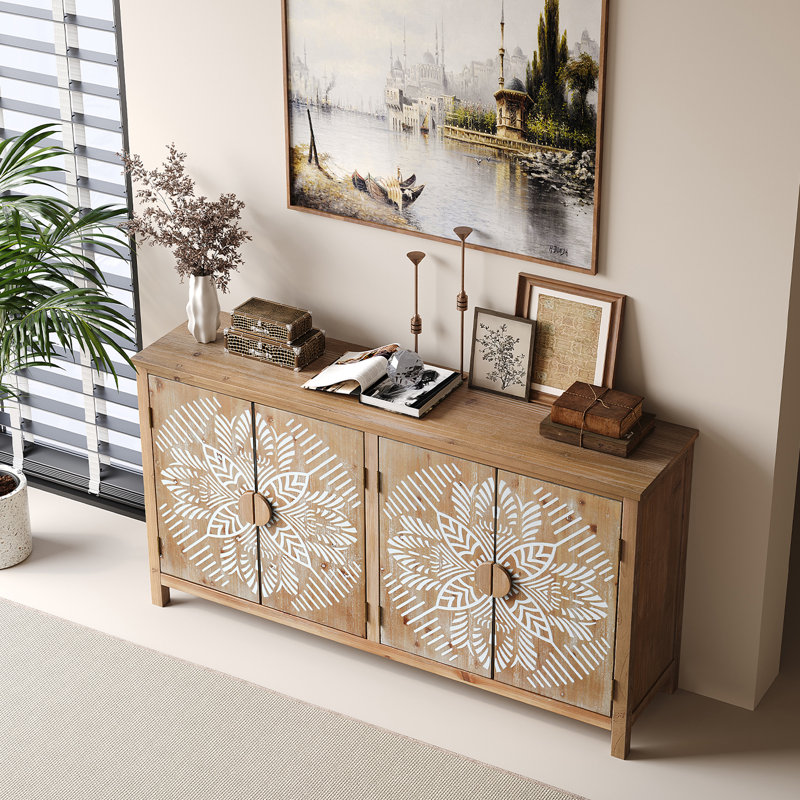 Armoire d'appoint polyvalente en bois avec quatre portes, idéale pour plusieurs pièces comme garde-manger, meuble multimédia ou console