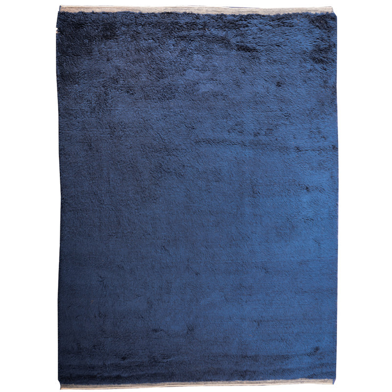 Tapis en laine noué à la main bleu foncé, Rectangle 10 pi x 14 pi
