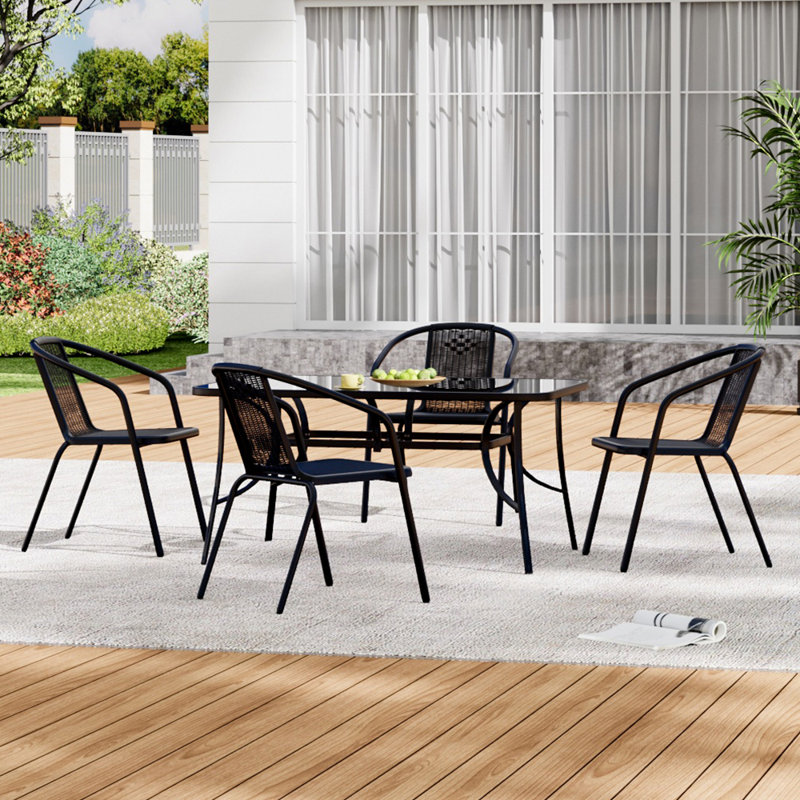 Mclaurin 4 - Person Patio Dining Set with Rectangular Table, Black, 72cm H x 80cm W