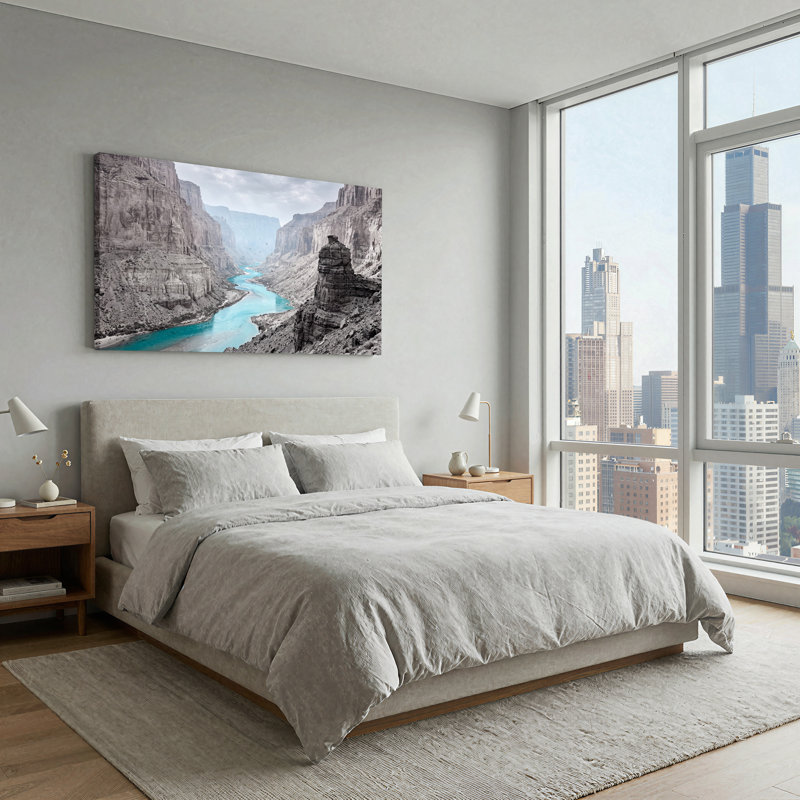 «Turquoise River Winding Through Grey Canyon», art mural sur toile, L 58 po x H 28 po