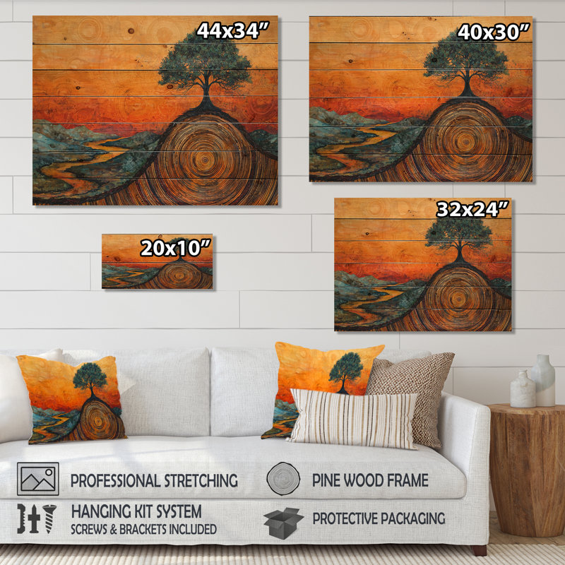 Baobab africain avec des racines de sérénité I - Art mural en bois d'arbre - sur bois de pin naturel
