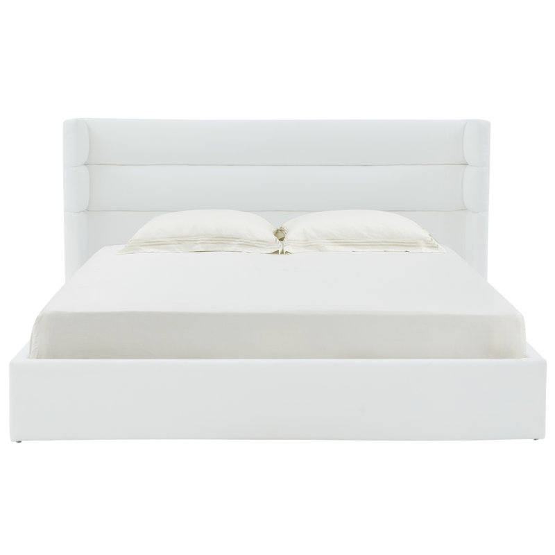 Doria Upholstered Platform Bed, White, Queen