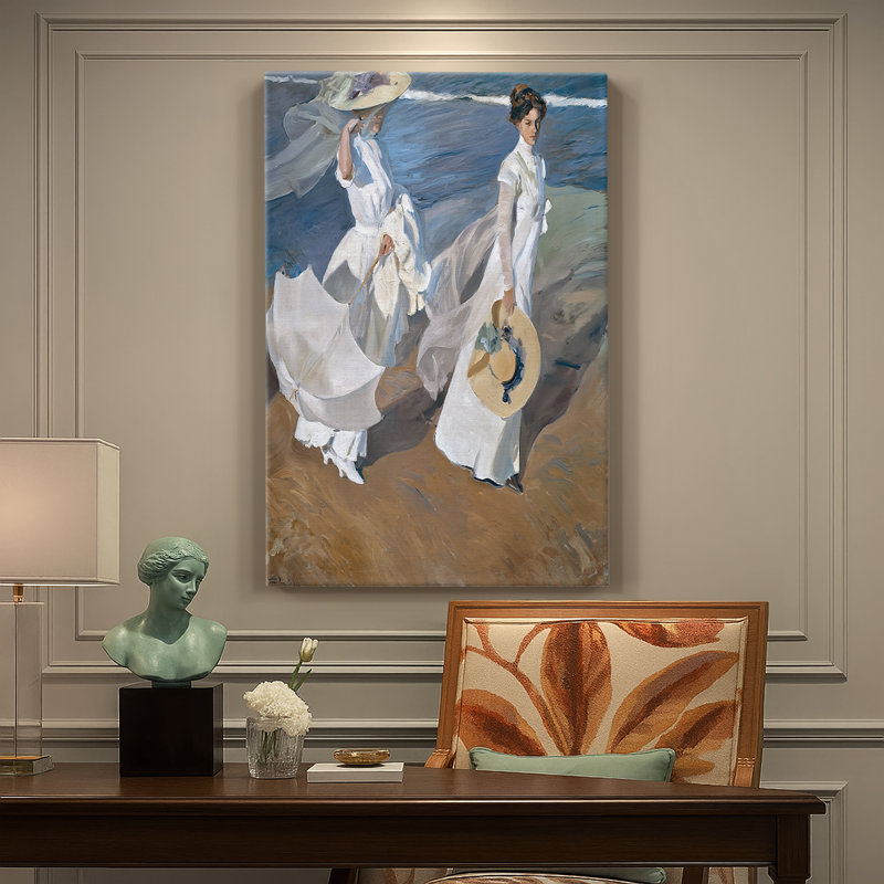 Promenade le long du bord de la mer - Toile tendue par Joaquin Sorolla y Bastida, 24 po x 36 po