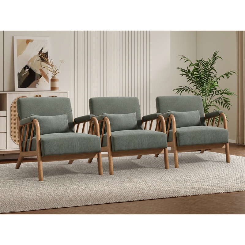 27.17" Wide Modern Upholstered Solid Wood Accent Chair With An Extra Pillow(Set of 3), Green Corduroy