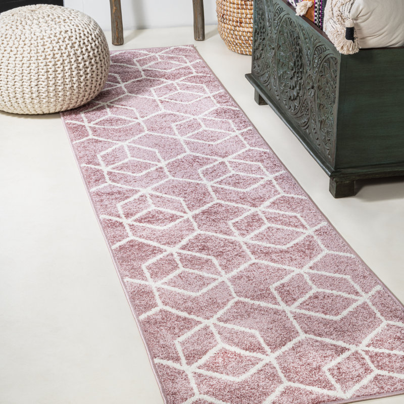 Tapis rose / blanc Mashawna Blocks, Tapis de couloir 2 pi x 8 pi
