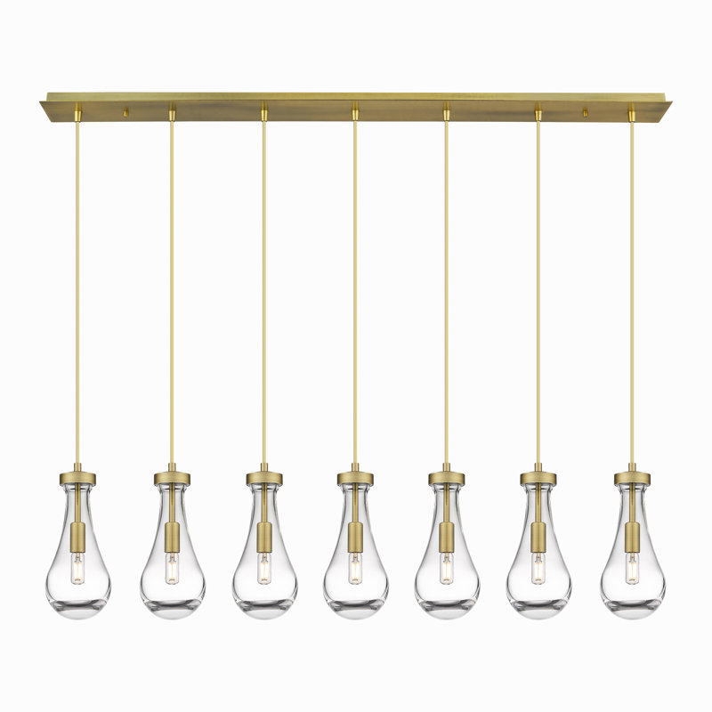 Replogle 7 - Light Kitchen Island Pendant, Brushed Brass, Clear