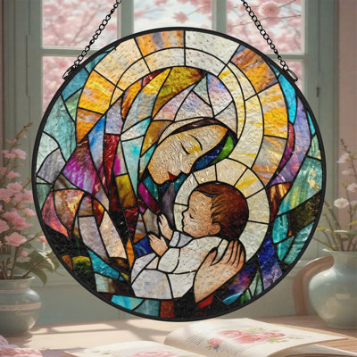 Stained Glass Mary Stained Glass Panels Suncatcher for Window Decor