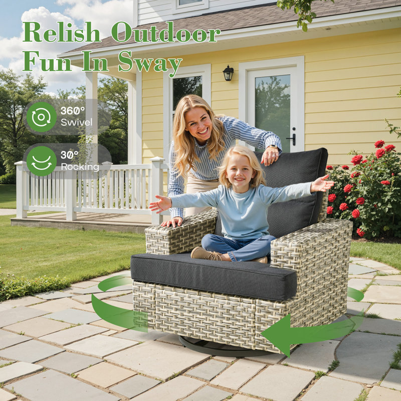 Wahkon Outdoor Swivel Chair, Rocking Patio Set With Cushions, Black