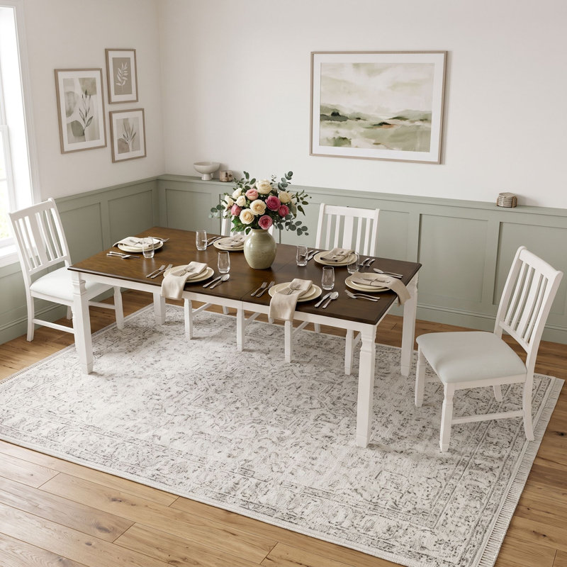 Ensemble de table de salle à manger 5 pièces pour 4 personnes avec table extensible et quatre chaises rembourrées à dossier en lattes