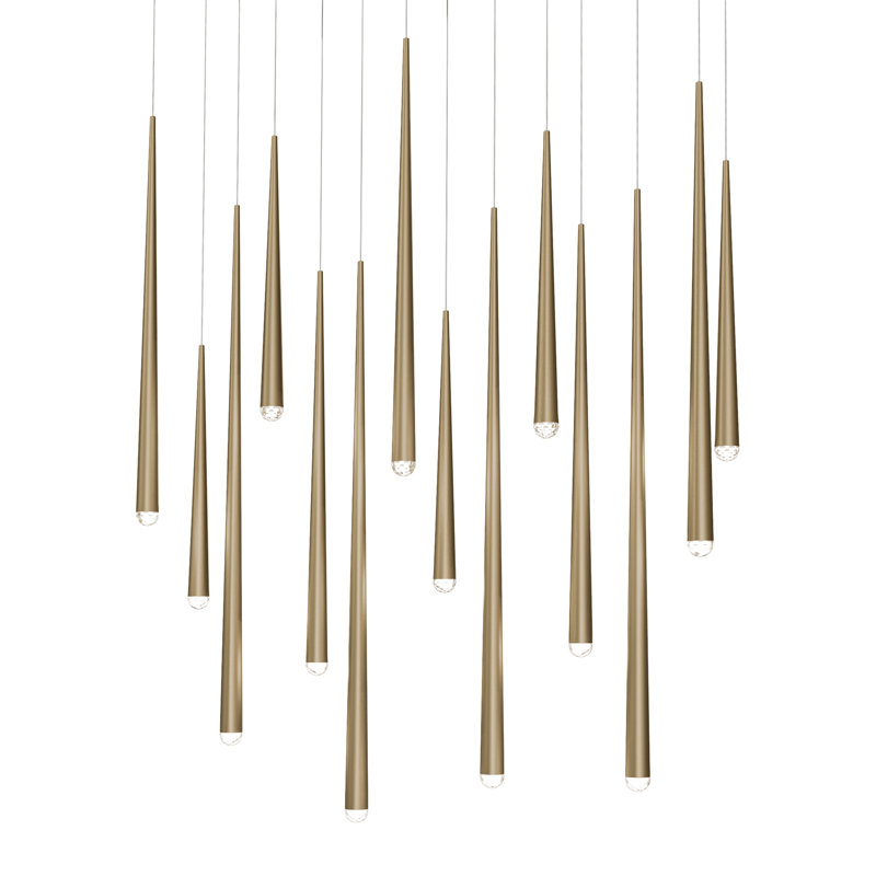 Cascade 14 - Light LED Pendant, Aged Brass