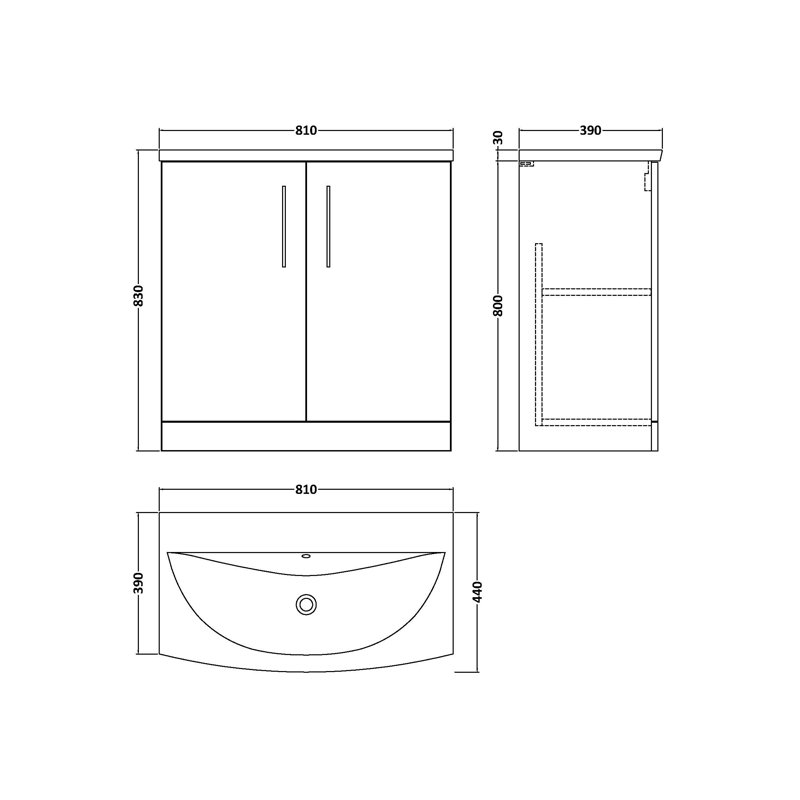 Arno 810mm Single Bathroom Vanity with Integrated Vitreous China Basin, Electric Blue