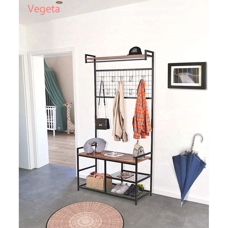40.94'' Coat Rack, 4-in-1 Hall Tree with Shoe Bench for Entryway
