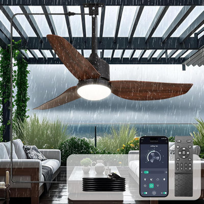 42-Inch Outdoor Ceiling Fans: Waterproof Gazebo Fans With Lights Remote App Control - 3-Blade Plug-In Outdoor Hanging Fan For Patios Pergola Porch 6 Speed Reversible