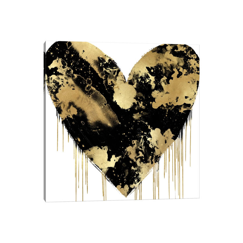 Big Hearted Black And Gold by Lindsay Rodgers - Wrapped Canvas Print, 93.98 cm H x 93.98 cm W x 1.91 cm D