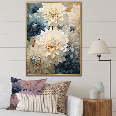 «Mums White and Blue Elegance I», reproduction sur toile