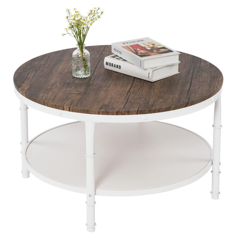 31.5" Round Farmhouse Coffee Table, Dark Walnut