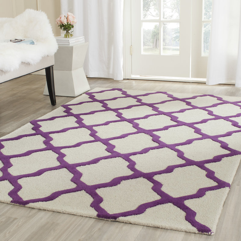 Cannen Hand Tufted Wool Geometric Rug, Square 6', Ivory/Purple