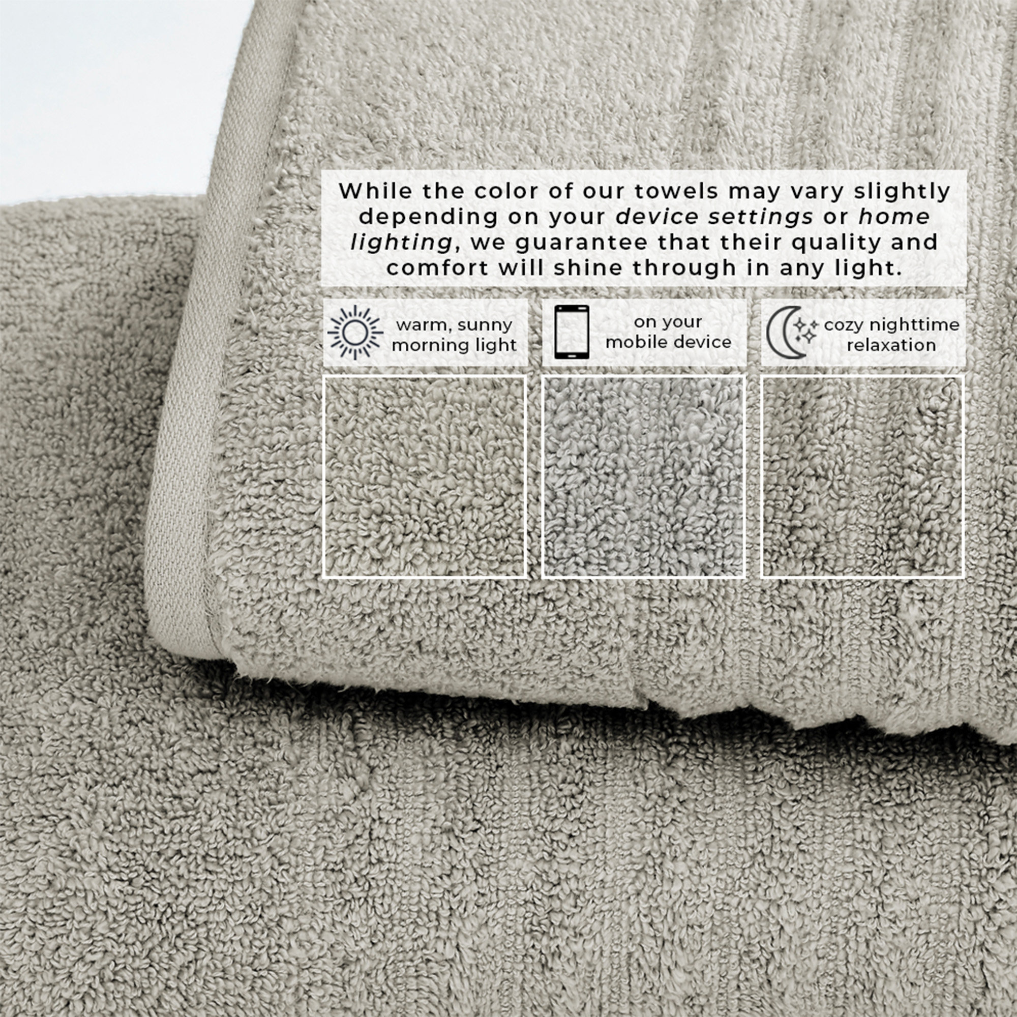 100% Zero-Twist Cotton Ribbed Hand Towels (Set of 6), Mid Gray, 6 Piece Towel Set