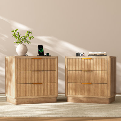 23.6" W 3-Drawer Nightstand with Charging Station