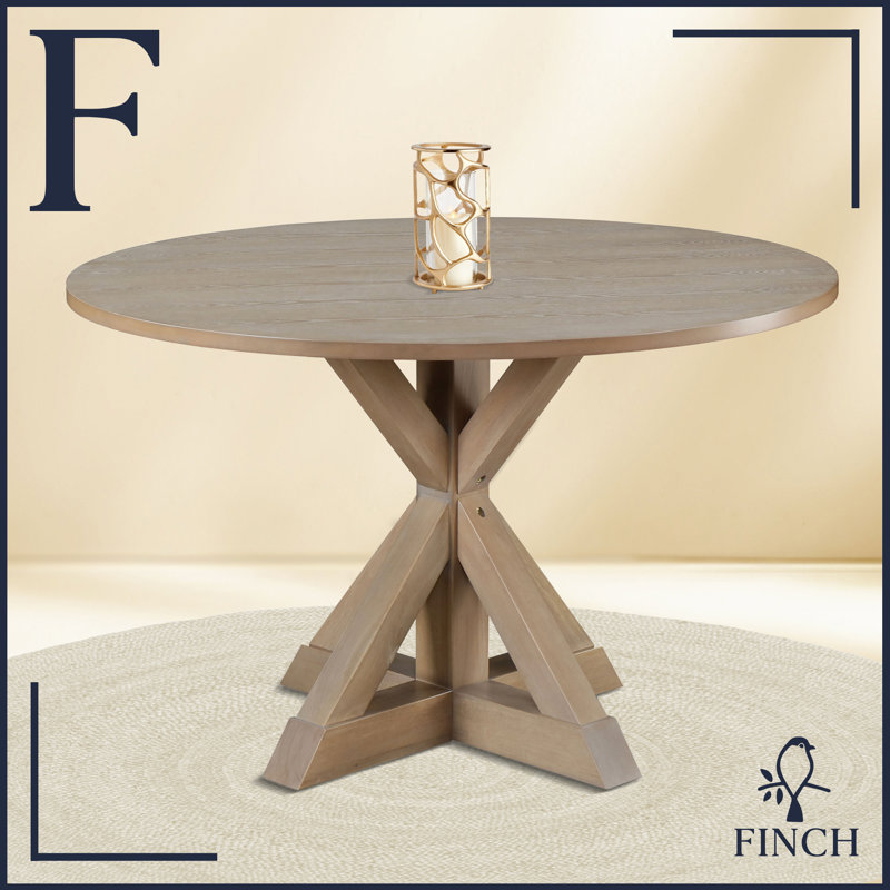 Beige Round Reclaimed Wood Farmhouse Dining Table