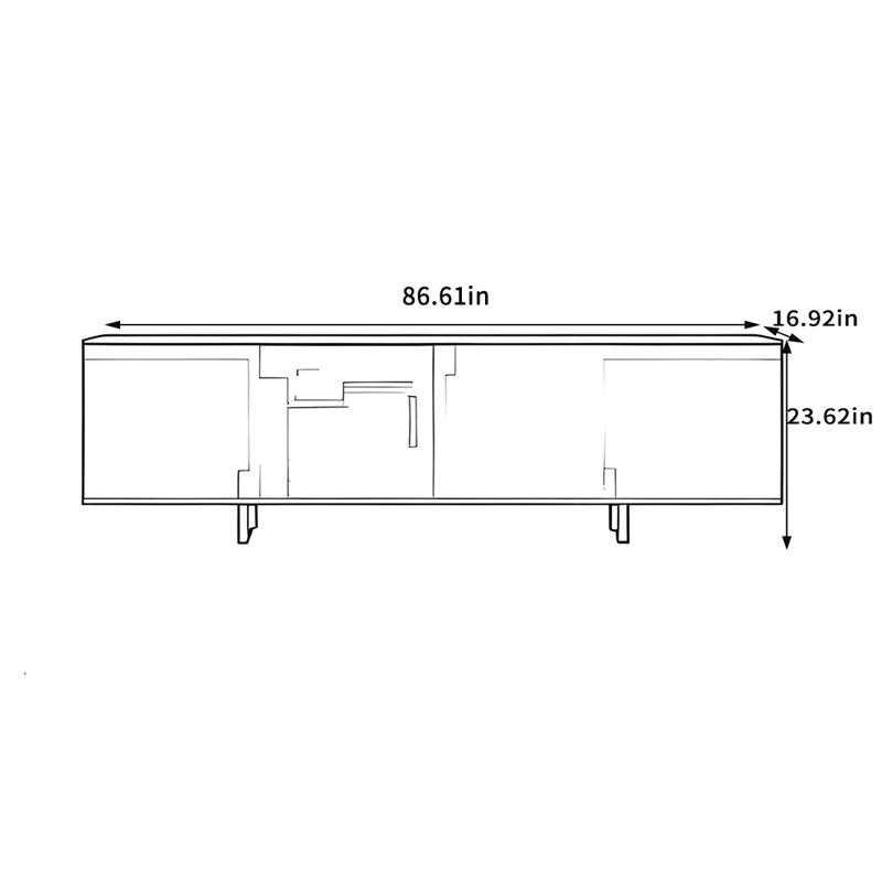 Meuble télé en bois massif de style italien, H 23,62 po x L 86,61 po x l 16,92 po, Noir