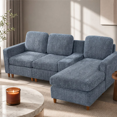 Canapé modulaire rembourré Modern - Méridienne réversible avec console de rangement pour espaces de vie